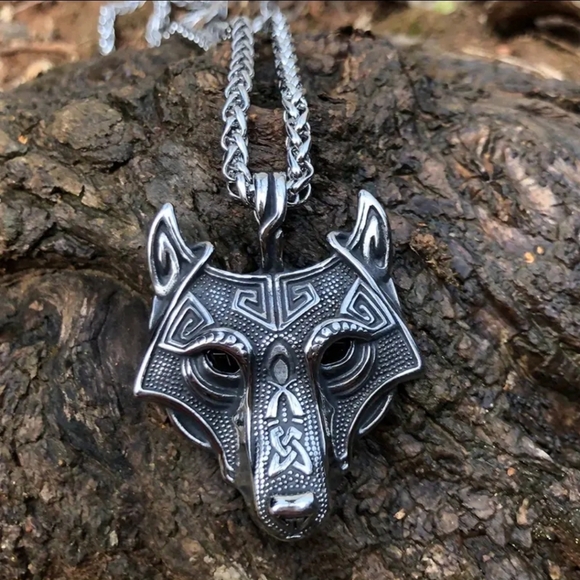 Stainless Steel Viking Fenrir Wolf Head - Picture 1 of 7